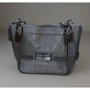 Coach Grey Leather Kristin Spectator Hobo Handbag Purse, Animal Print Top Handle